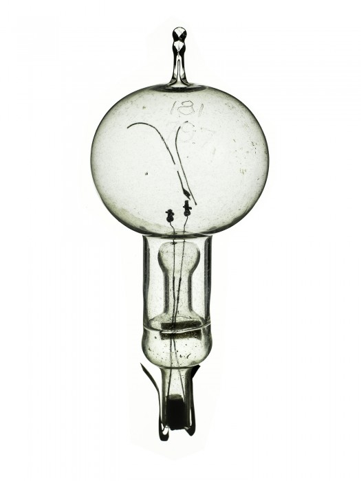 Thomas Edison used this carbon-filament bulb in the first public demonstration of his most famous invention, the first practical electric incandescent lamp, which took place at his Menlo Park, New Jersey, laboratory on New Year's Eve, 1879. As the quintessential American inventor-hero, Edison personified the ideal of the hardworking self-made man. He received a record 1,093 patents and became a skilled entrepreneur. Though occasionally unsuccessful, Edison and his team developed many practical devices in his "invention factory," and fostered faith in technological progress.