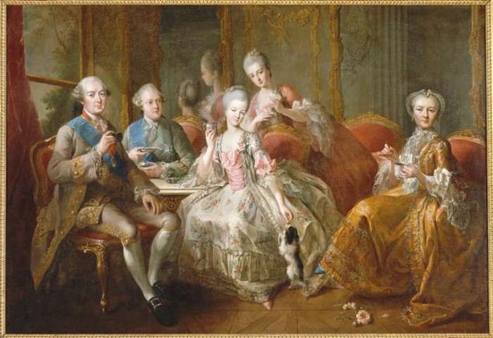 Painting, Family of duke of Penthièvre, or “The Cup of chocolate,” 1768; Painted by Jean-Baptiste Charpentier (1728-1806); Oil on canvas; Château de Versailles, Réunion des musées nationaux, Inv. No. MV7716