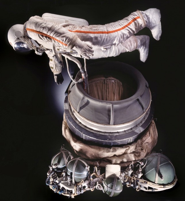 Aleksei Leonov’s training suit and airlock are displayed at the Air and Space Museum.