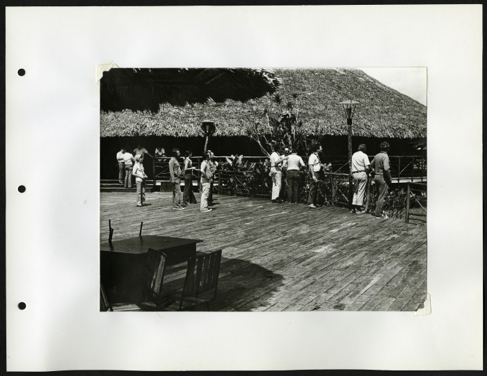 Smithsonian staff and members of the Cuban Academy of Sciences touring Cuba in 1977. This is the first visit of Smithsonian scientists and administrators to Cuba since the 1959 Revolution. The group included Porter Kier and was facilitated by Alberado Moreno and Ted Reed. The visit included tours of the institutes of the Academy in Havana, the Zapata swamp, and the Zoo and Aquarium. This trip results in a Memorandum of Understanding that was signed by Secretary S. Dillon Ripley with the Cuban Academy to establish a program of exchange of scholars between SI and Cuba. (Photographer unknown)