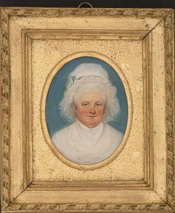 Miniature cabinet portrait of Martha Washington, painted by John Trumbull in 1795, towards the end of Washington's presidency.