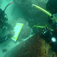 Underwater archaeology researchers on the site of the São José slave ship wreck near the Cape of Good Hope in South Africa. Photo courtesy Iziko Museums