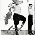 A photograph of the collage "Physiomythological Flood-Picture (Switzerland: Birthplace of Dada)" made by Max Ernst and Jean Arp in 1920. The collage was featured in the "Artistic Collaboration in the 20th Century" exhibit at the Hirshhorn Museum which opened in 1984.