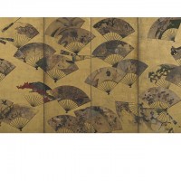 Screen with Scattered Fans. ”Tatō” seal; Japan, Edo period, early 17th century; Screen (six panel); ink, color, gold, and silver on paper; H x W: 170.2 x 378.5 cm (67 x 149 in); Gift of Charles Lang Freer, F1900.24; Freer Gallery of Art, Smithsonian