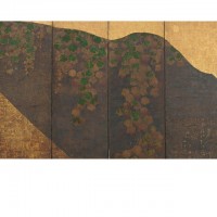 Ivy Vines, Bridges, and Floating Fans. Tawaraya Sōtatsu; Japan, Edo period, 17th century; One of a pair of screens (six panel); color, gold, and silver on paper; H x W: 170 x 381 cm (66 15/16 x 150 in); Gift of Charles Lang Freer, F1902.103; Freer Gallery of Art, Smithsonian