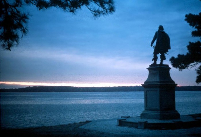 A statue of John Smith gazes out at the James River on the site of the first English colony in America. (Courtesy National Park Service)