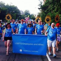 For the first time, the Smithsonian’s lesbian, gay, bisexual, transgender and questioning/queer employees were formally represented at the annual Capital Pride Parade in June. Joining the “fighting peacocks” of SI Globe and friends in the parade were Acting Secretary Al Horvath; Eduardo Diaz, director of the Smithsonian Latino Center; Johnnetta Cole,director of the African Art Museum and Cynthia Brandt Stover, director of the National Campaign. (Photo courtesy of Rogelio Plasencia)