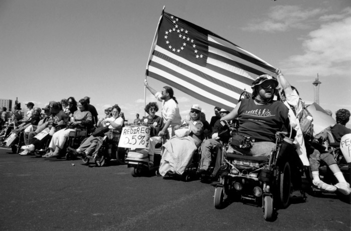 Protesters from the grass-roots disabilities rights group ADAPT in Las Vegas, 1993. (Photo courtesy of Tim Olin)