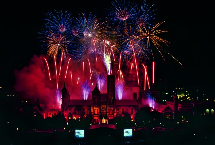 Fireworks over Castle, for the 150th Smithsonian Institution Birthday Celebration. (Photo by Eric Long)