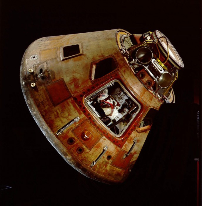 The Apollo 11 Command Module, "Columbia," was the living quarters for the three-person crew during most of the first manned lunar landing mission in July 1969. 