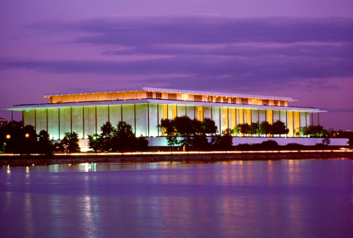 The Kennedy Center at night, as seen from the Potomac River. (Photo by Carol Pratt)