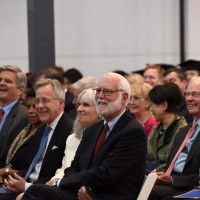 Dr. Wayne Clough, 12th Secretary of the Smithsonian, listens to remarks at the installation of Dr. David Skorton as 13th Secretary, Oct. 19, 2015. (Photo by Joyce Boghosian)