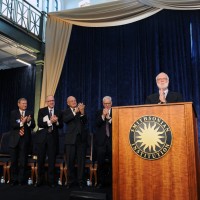 From left, Shirley Ann Jackson, vice chair of the Board of Regents; Chief Justice of the United States and Smithsonian Chancellor John G. Roberts; Dr. David J. Skorton, 13th Secretaru of the Smithsonian, John W. McCarter, chair of the Board of Regents; Regent David M. Rubenstein; and Dr. G. Wayne Clough, 12th Secretary of the Smithsonian. (Photo by Joyce Boghasian)