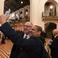 Staff had the opportunity to meet (and take a selfie with) Dr. Skorton at a reception following his installation as 13th Smithsonian Secretary Oct. 19, 2015. (Photo by Joyce Boghosian)