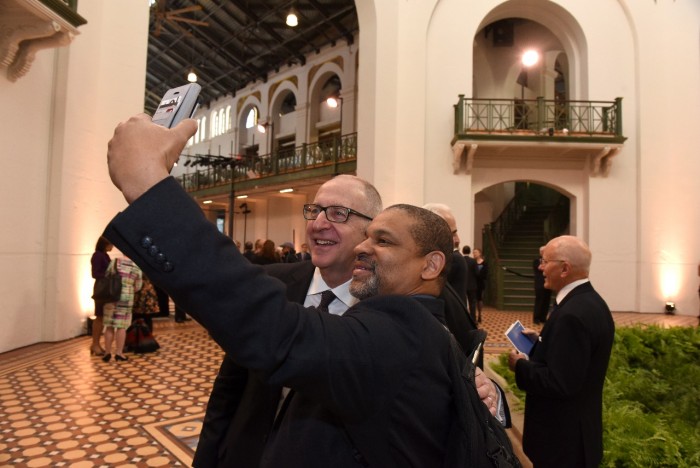 Staff had the opportunity to meet (and take a selfie with) Dr. Skorton at a reception following his installation as 13th Smithsonian Secretary Oct. 19, 2015. (Photo by Joyce Boghosian)