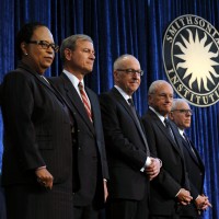 From left, Shirley Ann Jackson, vice chair of the Smithsonian Board of Regents; Chief Justice of the United States and Smithsonian Chancellor John G. Roberts; David J Skorton, 13th Secretary of the Smithsonian Institution; John W. McCarter, Jr., chair of the Smithsonian Board of Regents; and David M. Rubenstein, Smithsonian Board of Regents at the installation of the 13th Secretary Oct. 19. 2015.