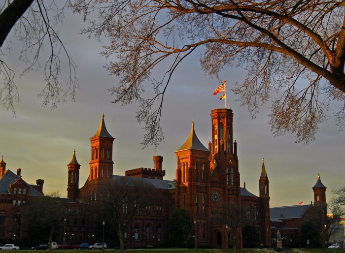 The Smithsonian Castle at dusk. (Photo by Eric Long, 2004)