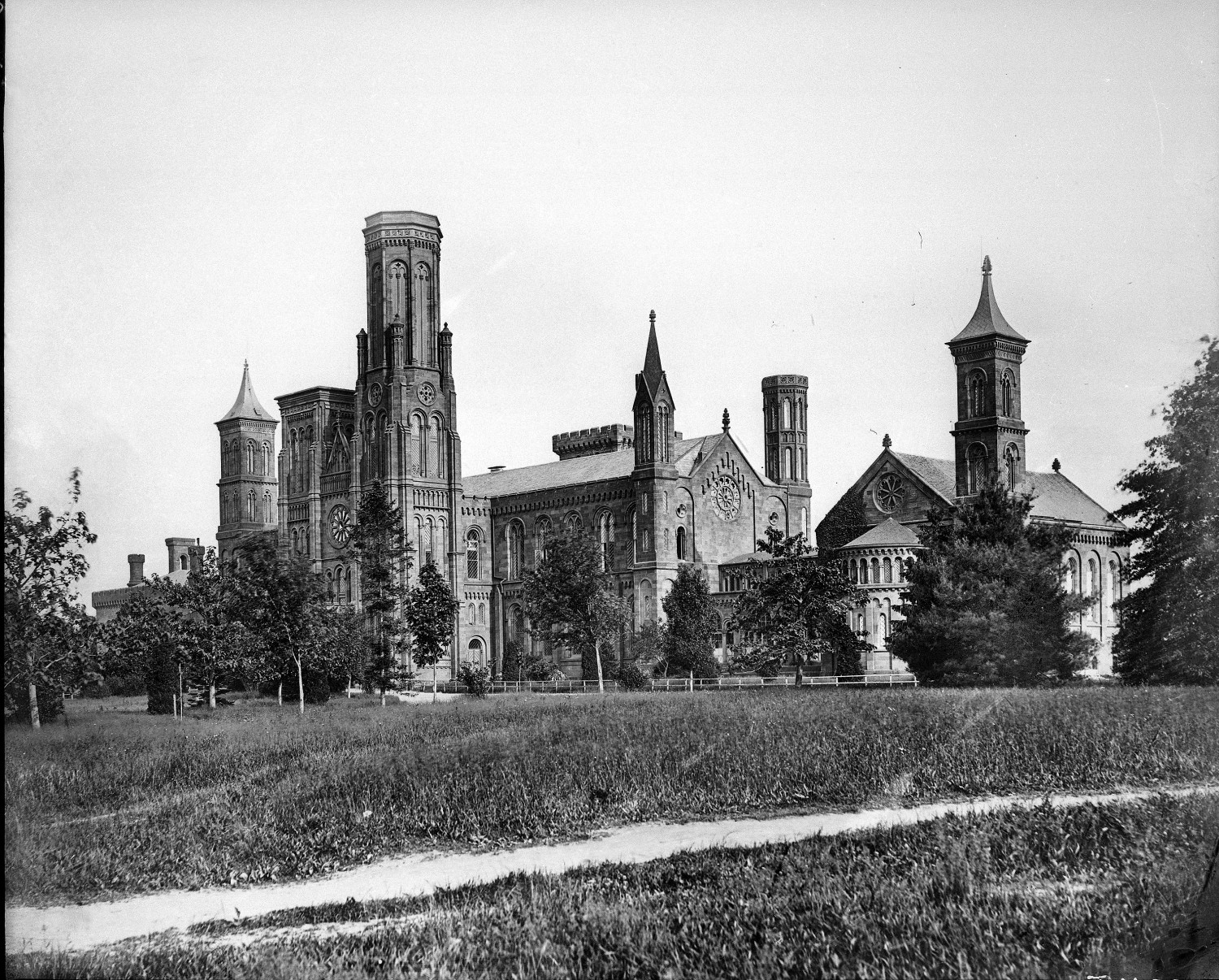 The James Renwick-designed Smithsonian Institution Building on the National Mall. (Photographer unknown, 1867)