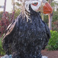 Sculpture of penguin made from plastic debris
