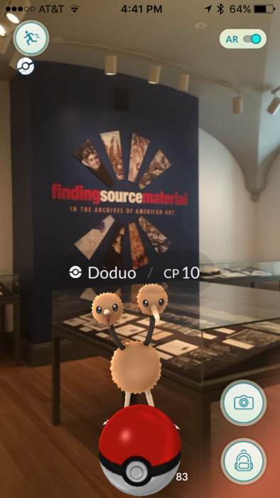 Screenshot from augmented reality game Pokemon Go