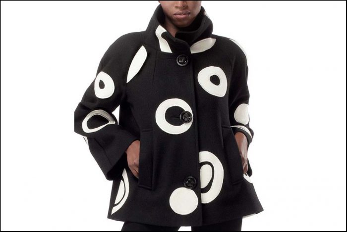 Black jacket with white circles 