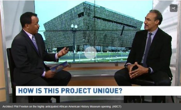 Screenshot of interview with museum in background