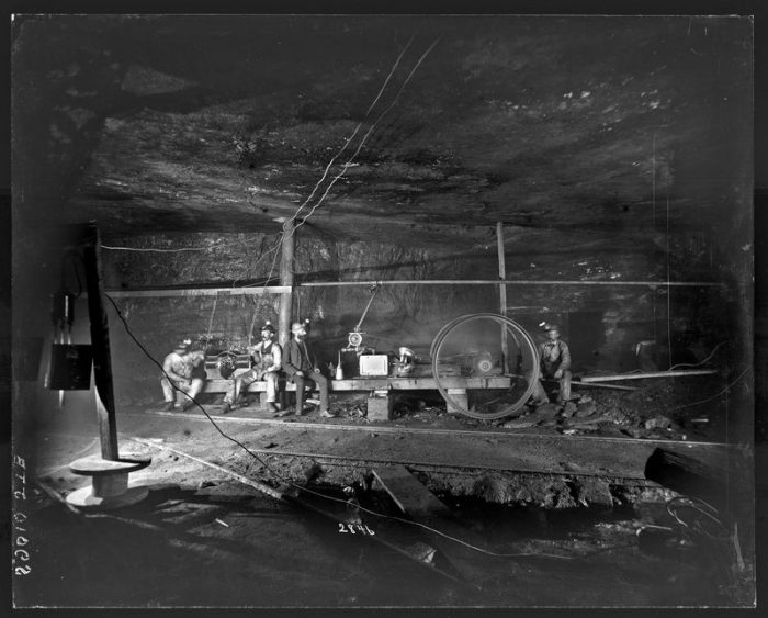 Black and white photo of miners