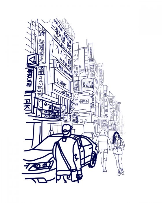 digital drawing of street scene