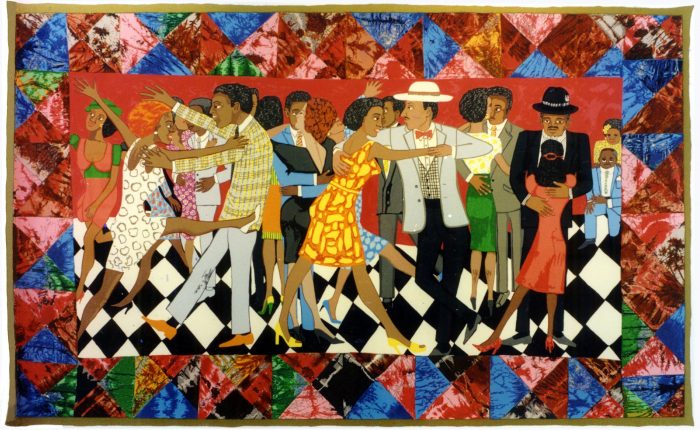 Colorful quilt featuring dancers