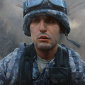 painting of soldier against smoky background