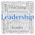 Word cloud graphic with leadership in blue