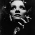 Black and white close-up of Dietrich with cigarette