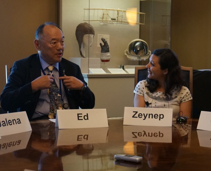 Ed and Zeynep seated at roundtable in Secretary's parlor