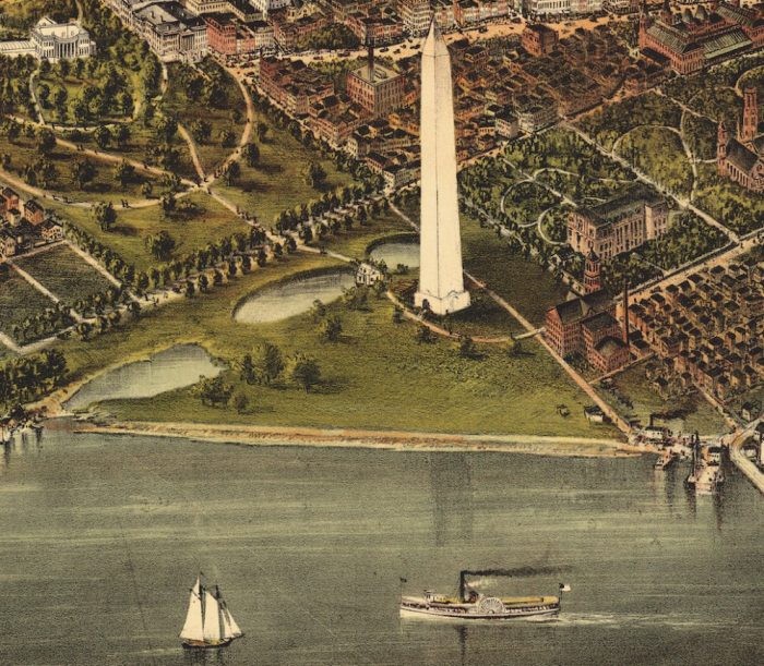 Lithograph of Washington monument and tidal basin