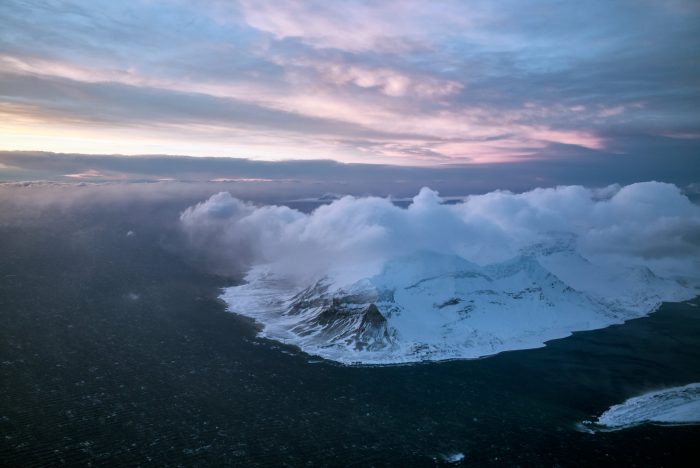 Ice covered island seen from above