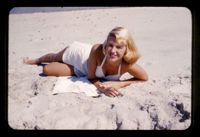 Blonde Plath on beach