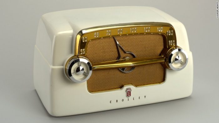 white radio with chrome dials