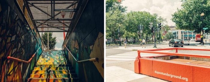 Interior and exterior views of old trolley station