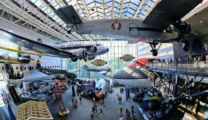 Interior of Milestones of Flight Gallery showing aircraft