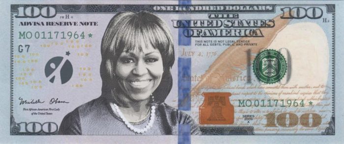 Hundred dollar bill with Michelle Obama's face