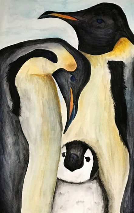 Painting of penguin family