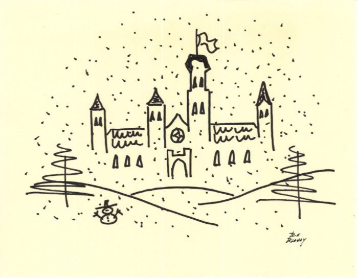 Impressionist drawing of Castle in the snow