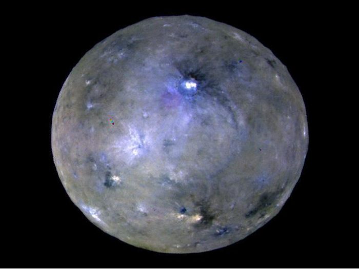 Image of Ceres showing bright spots