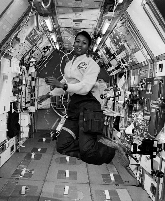 Astronaut Jemison floating in space