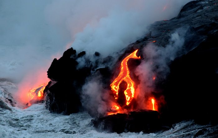 Kilauea lava flows into the Pacific.