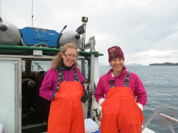 Marine scientists dressed for the elements in Valdez, Alaska.