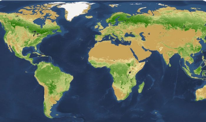 Map showing green forested areas