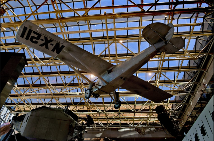 Aircraft hanging from ceiling of Air and Space Museum