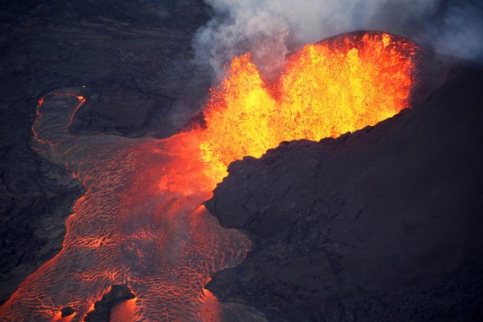 Volcanic eruption seen from above