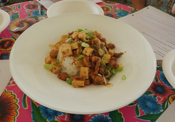 Tofu dish photographed from above